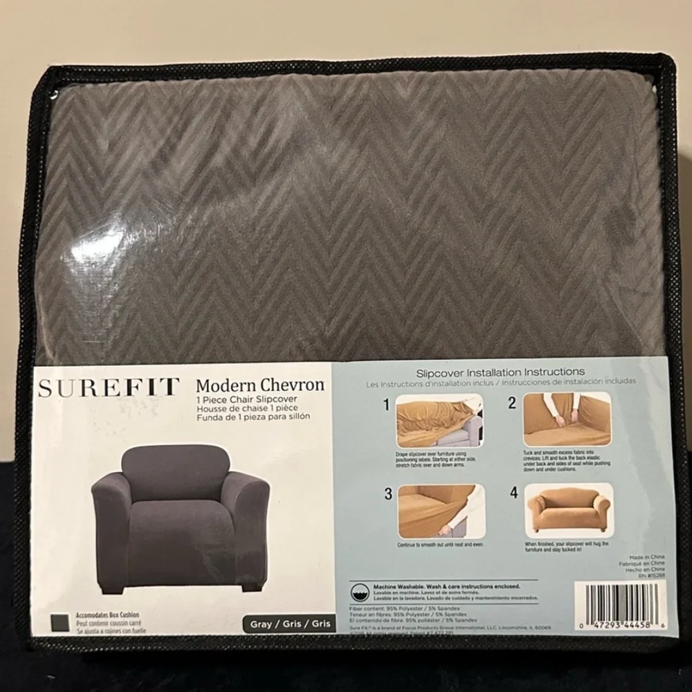 Surefit Modern Chevron 1 Piece Gray Chair Slipcover~NEW!